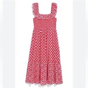 Vineyard Vines Red and White Smocked Midi Dress